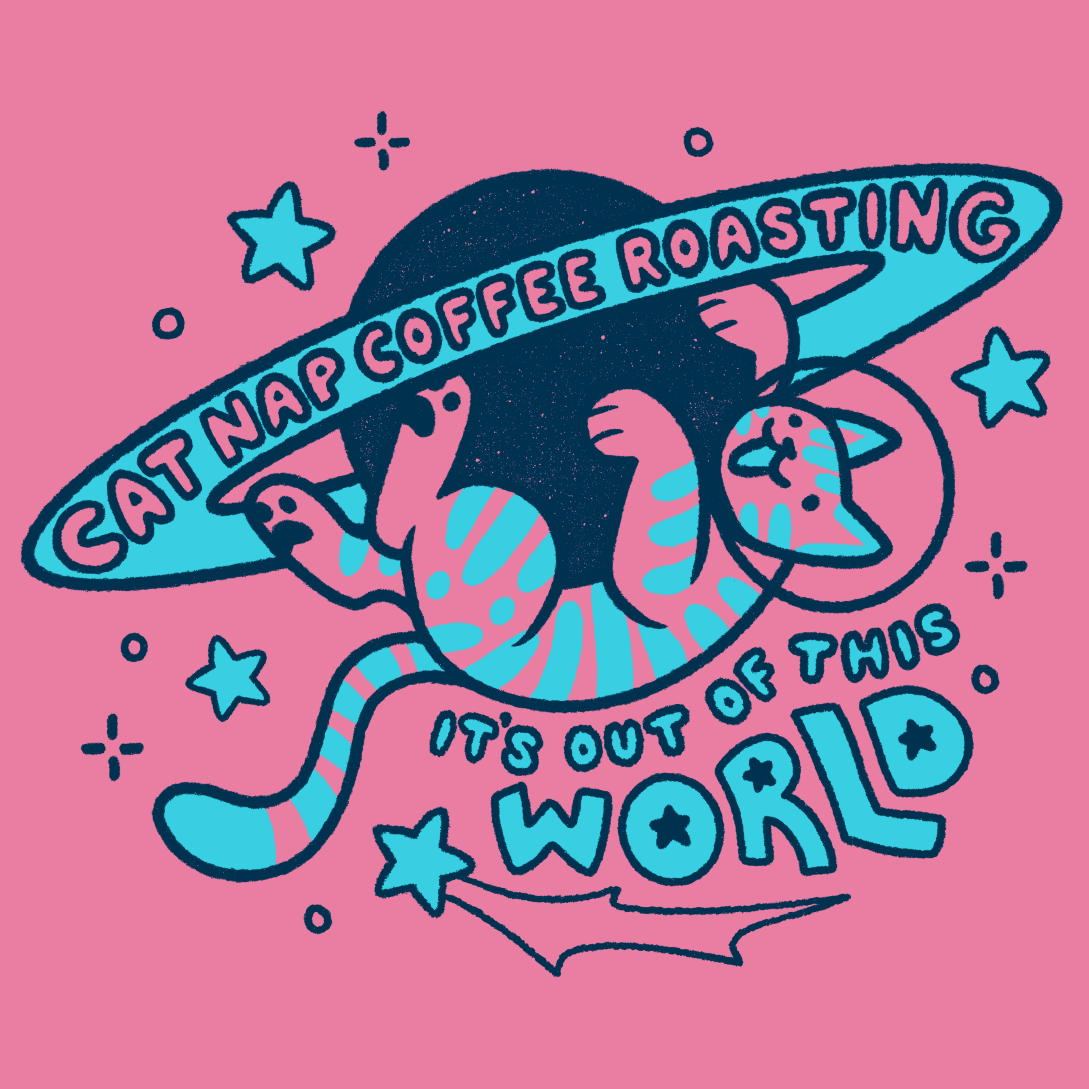 Out of this World t-shirt - Blue on Pink