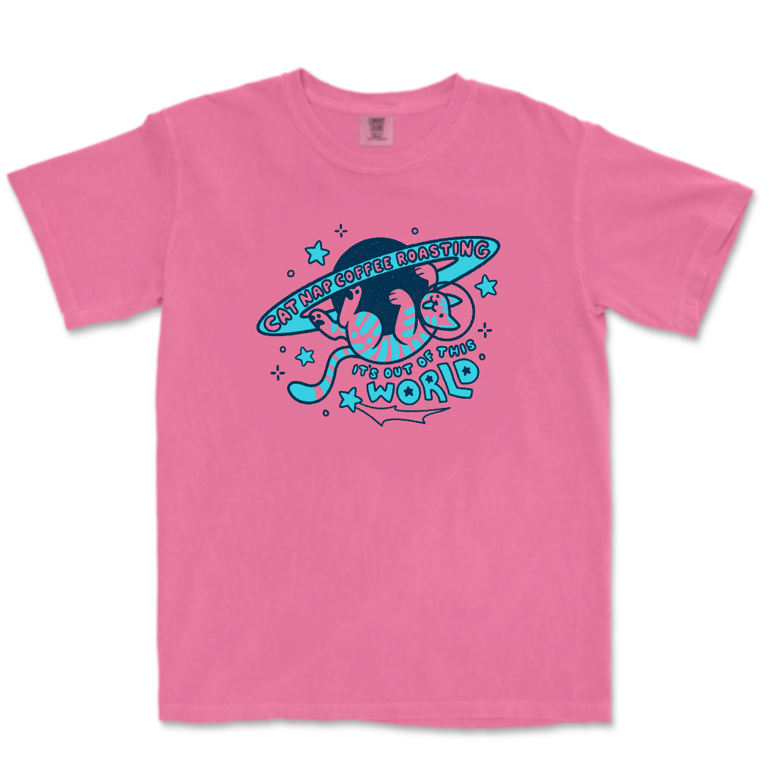 Out of this World t-shirt - Blue on Pink